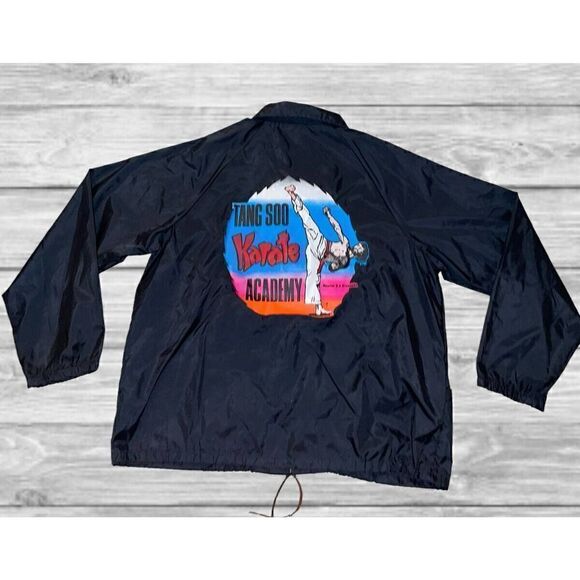 Vintage Karate Academy Tang Soo Black Windbreaker Jacket Men’s Size X-Large - Picture 7 of 7